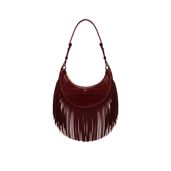 Sharon Fringe Crossbody Bag in Burgundy Croc