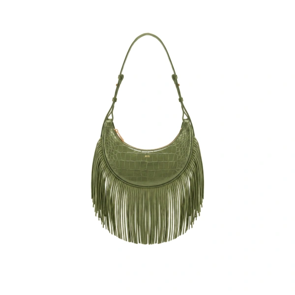 JW PEI Sharon Fringe Crossbody Bag in Green Croc | Shoulder & Crossbody Bags | Coveti