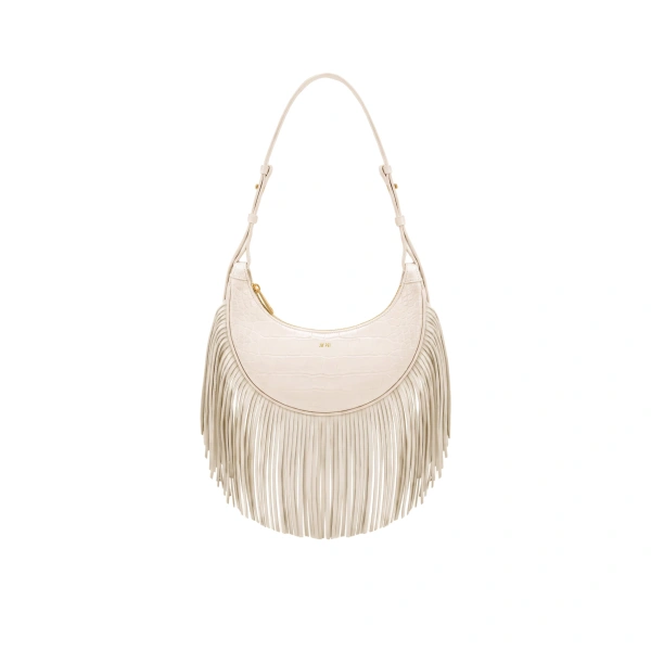 Sharon Fringe Crossbody Bag in White Croc