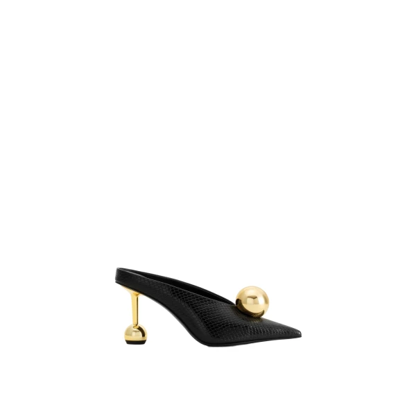 JW PEI Sofia Angled Vamp Snakeskin Heel Mules in Black | Mules | Coveti
