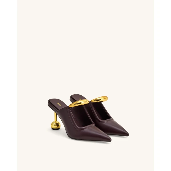 JW PEI Sofia Metal Accent Sphere Heel Mules in Deep Burgundy | Mules | Coveti