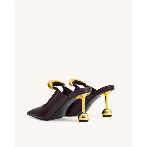 JW PEI Sofia Metal Accent Sphere Heel Mules in Deep Burgundy | Mules | Coveti