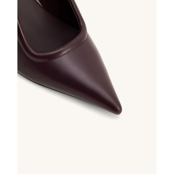 JW PEI Sofia Metal Accent Sphere Heel Mules in Deep Burgundy | Mules | Coveti