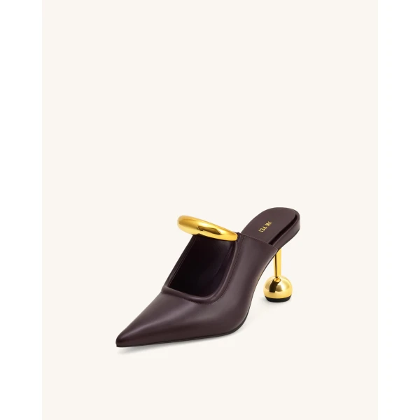 JW PEI Sofia Metal Accent Sphere Heel Mules in Deep Burgundy | Mules | Coveti