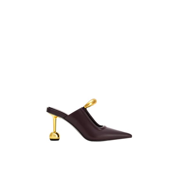 JW PEI Sofia Metal Accent Sphere Heel Mules in Deep Burgundy | Mules | Coveti