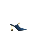JW PEI Sofia Metal Accent Sphere Heel Mules in Denim Blue | Mules | Coveti