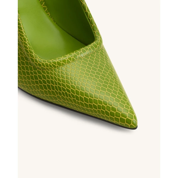 JW PEI Sofia Metal Accent Sphere Heel Mules in Green | Mules | Coveti