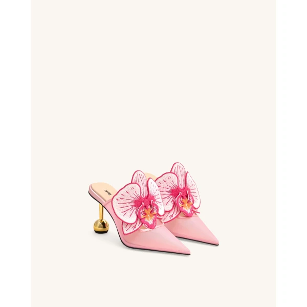 JW PEI Sofia Orchid Sphere Heel Mules in Pink | Mules | Coveti