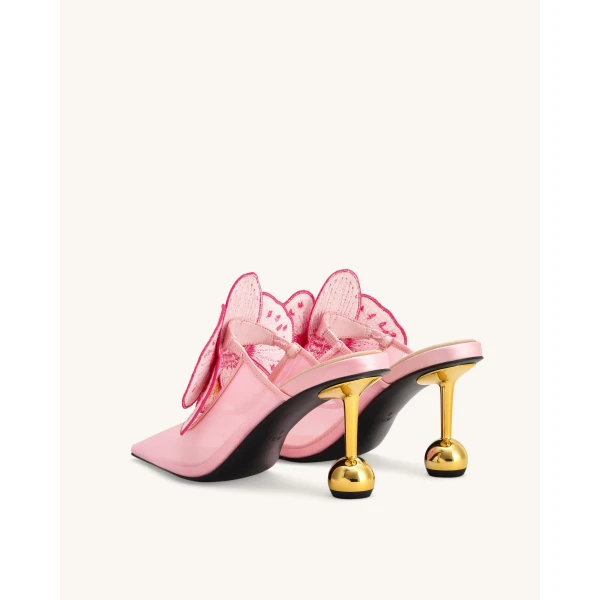 JW PEI Sofia Orchid Sphere Heel Mules in Pink | Mules | Coveti