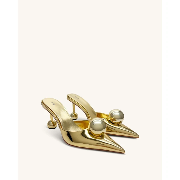 JW PEI Sofia Sphere Heel Mules in Gold | Mules | Coveti
