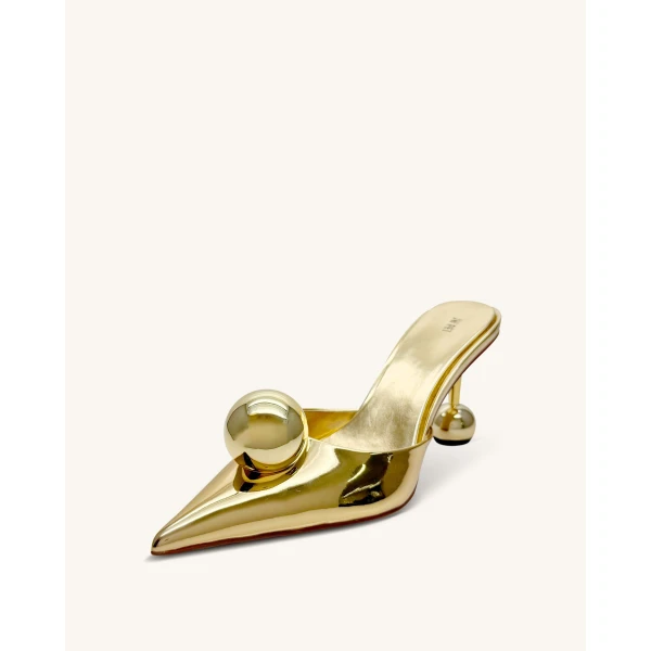 JW PEI Sofia Sphere Heel Mules in Gold | Mules | Coveti