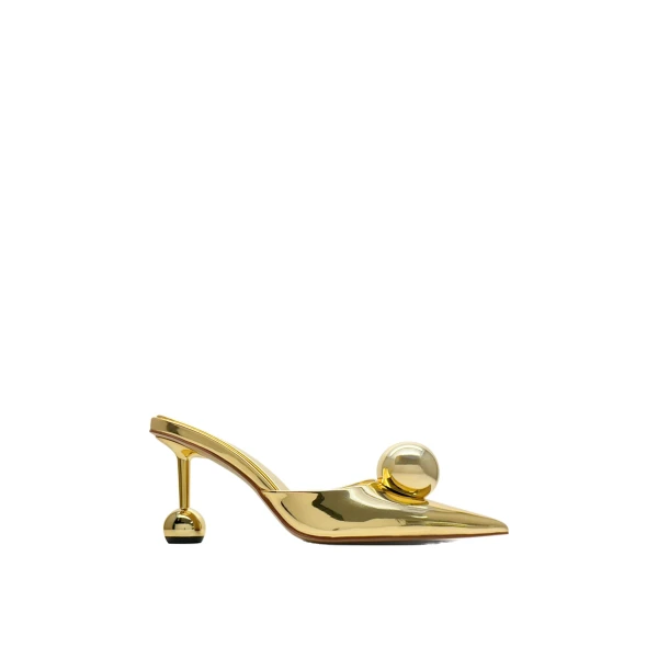 JW PEI Sofia Sphere Heel Mules in Gold | Mules | Coveti