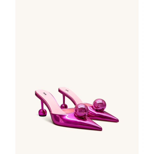 JW PEI Sofia Sphere Heel Mules in Rose Red | Mules | Coveti