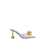 JW PEI Sofia Woven Sphere Heel Mules in Silver & Gold | Mules | Coveti
