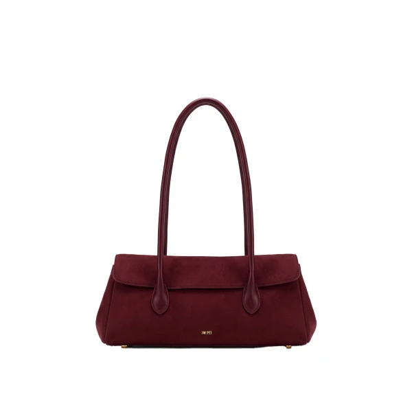 JW PEI Solenne Faux Suede East-West Shoulder Bag in Claret | Shoulder & Crossbody Bags | Coveti
