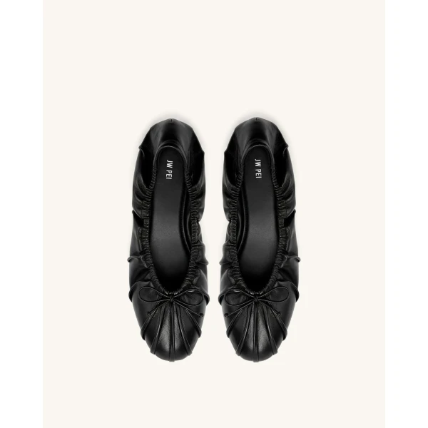 JW PEI Solenne Ruched Drawstring Ballet Flats in Black | Flats | Coveti