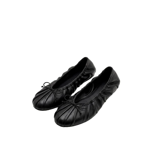 JW PEI Solenne Ruched Drawstring Ballet Flats in Black | Flats | Coveti