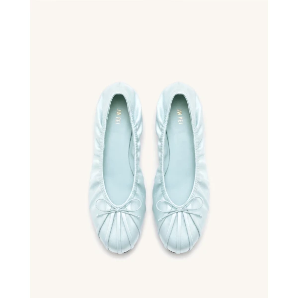 JW PEI Solenne Ruched Drawstring Satin Ballet Flats in Blue | Flats | Coveti