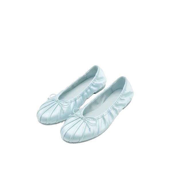 JW PEI Solenne Ruched Drawstring Satin Ballet Flats in Blue | Flats | Coveti