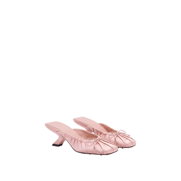 JW PEI Solenne Satin Bow Ruched Mules in Blush Pink | Mules | Coveti