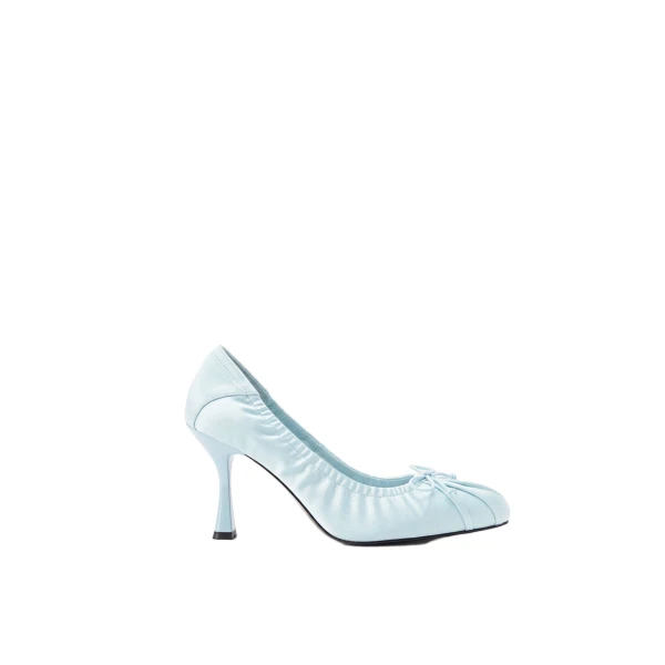 JW PEI Solenne Satin Bow Ruched Pumps in Blue | Heels | Coveti