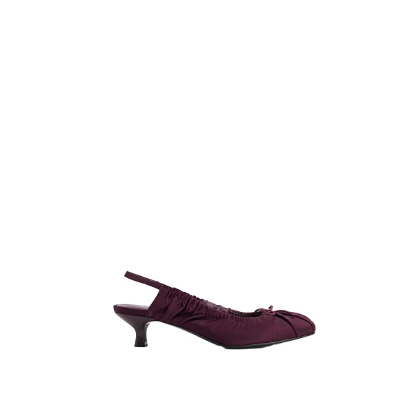 JW PEI Solenne Satin Bow Ruched Slingback Pumps in Burgundy | Heels | Coveti