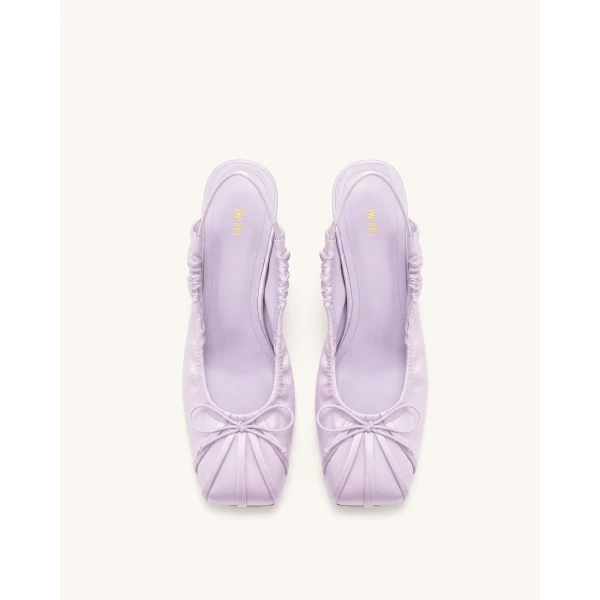 JW PEI Solenne Satin Bow Ruched Slingback Pumps in Purple | Heels | Coveti