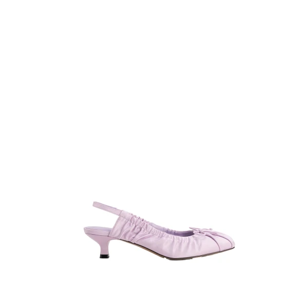 JW PEI Solenne Satin Bow Ruched Slingback Pumps in Purple | Heels | Coveti