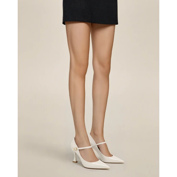JW PEI Thalina Patent Vegan Leather Pumps in Beige | Heels | Coveti