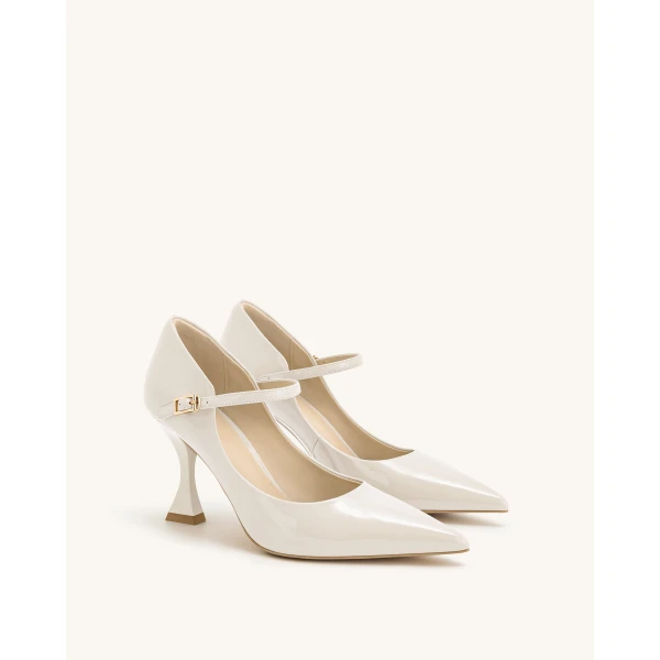 JW PEI Thalina Patent Vegan Leather Pumps in Beige | Heels | Coveti