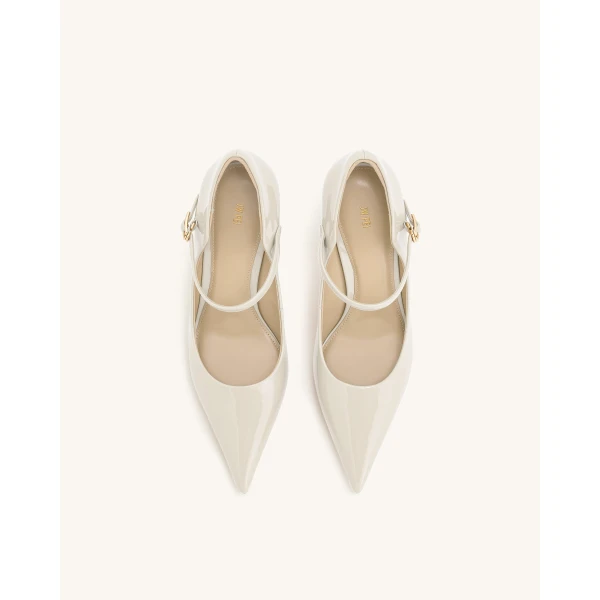 JW PEI Thalina Patent Vegan Leather Pumps in Beige | Heels | Coveti