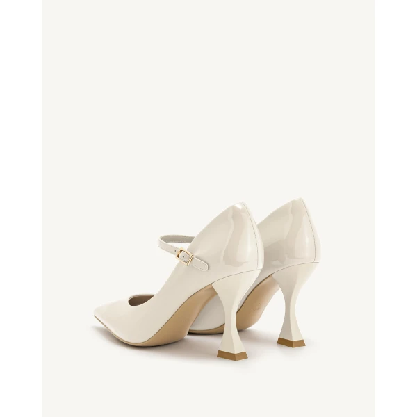 JW PEI Thalina Patent Vegan Leather Pumps in Beige | Heels | Coveti