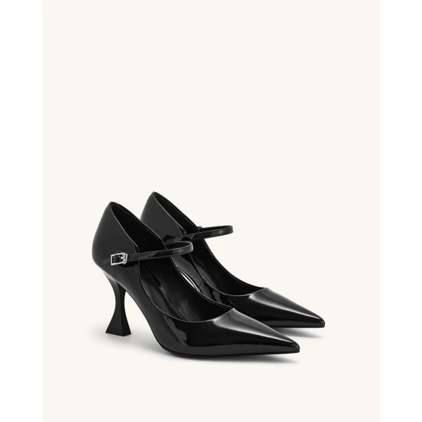 JW PEI Thalina Patent Vegan Leather Pumps in Black | Heels | Coveti