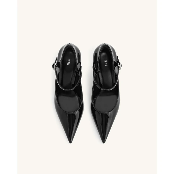 JW PEI Thalina Patent Vegan Leather Pumps in Black | Heels | Coveti