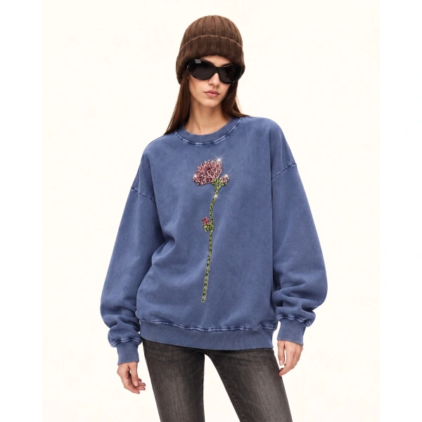 JW PEI The Enchanted Rhinestone Rose Pullover in Acid Cobalt | Sweater | Coveti