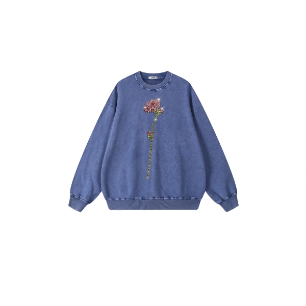 The Enchanted Rhinestone Rose Pullover in Acid Cobalt