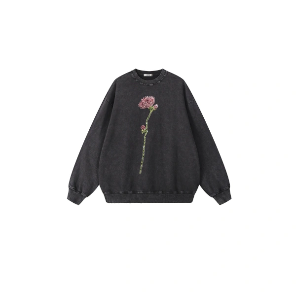 The Enchanted Rhinestone Rose Pullover in Black