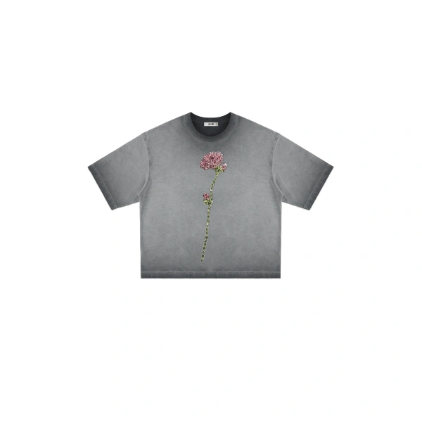 The Enchanted Rhinestone Rose Tee in Washed Gray