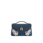 JW PEI Thea Beaded Floral Top Handle Bag in Dark Blue Denim | Totes & Top-Handle Bags | Coveti