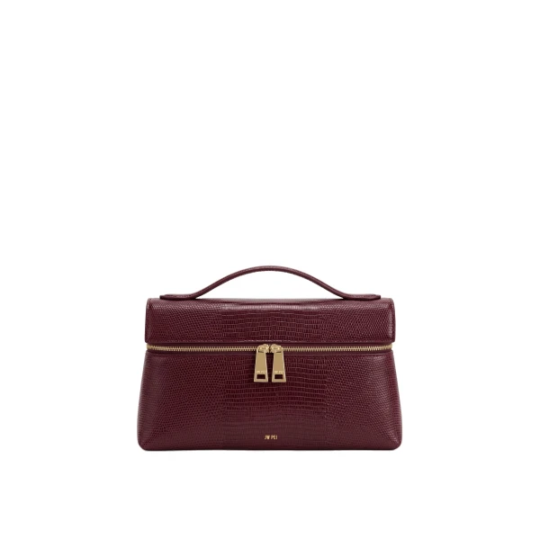 JW PEI Thea Faux Lizard-Skin Pattern Top Handle Bag in Claret | Totes & Top-Handle Bags | Coveti