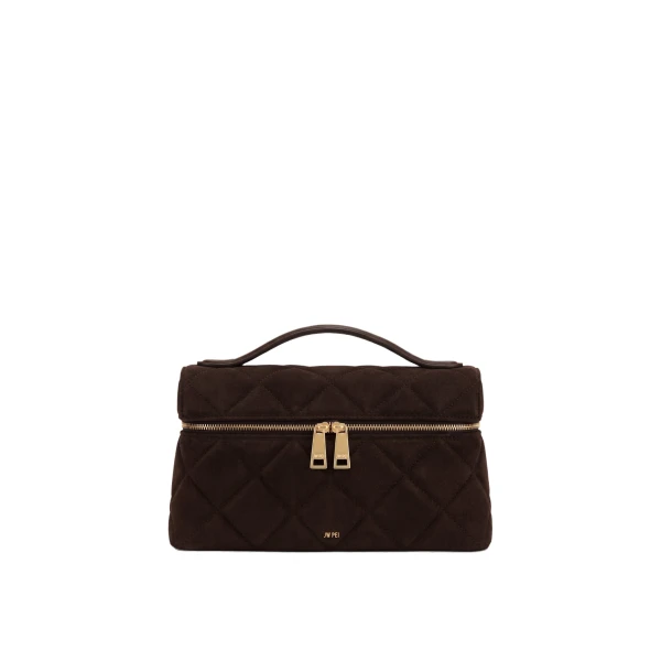 JW PEI Thea Faux Suede Quilted Top Handle Bag in Dark Coffee Brown | Totes & Top-Handle Bags | Coveti