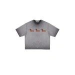 JW PEI Triple Dachshund Embroidered Boxy Tee in Washed Grey | Tops | Coveti