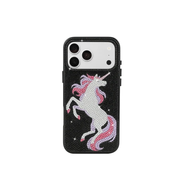 Unicorn Rhinestone Phone Case in Black