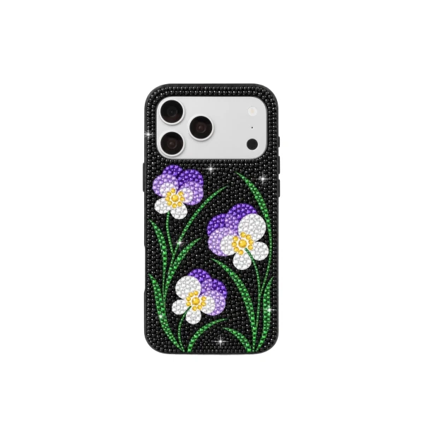 Violet Artificial Crystal Flower Phone Case in Black