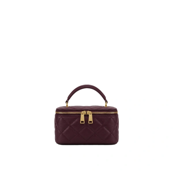 Virella Quilted Vanity Top Handle Bag in Dark Red