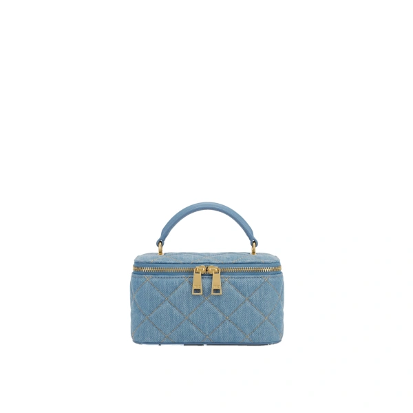 JW PEI Virella Quilted Vanity Top Handle Bag in Light Blue Denim | Totes & Top-Handle Bags | Coveti