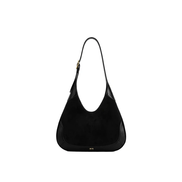 Willow Faux Suede Trim Hobo Bag in Black