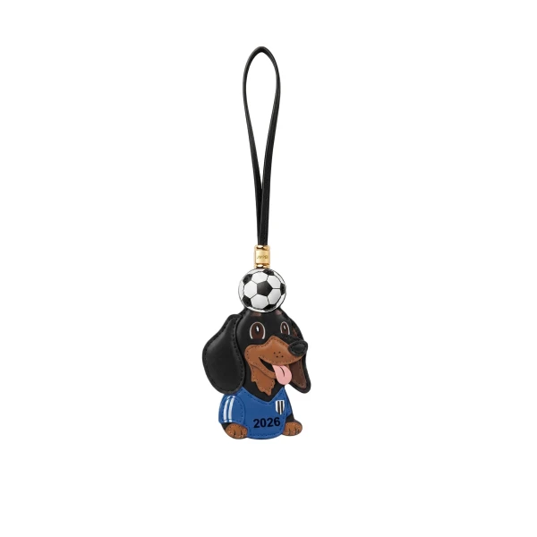JW PEI World Cup Dachshund Soccer Ball Bag Charm in Blue | Bag Charms | Coveti
