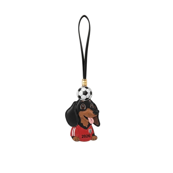 JW PEI World Cup Dachshund Soccer Ball Bag Charm in Red | Bag Charms | Coveti
