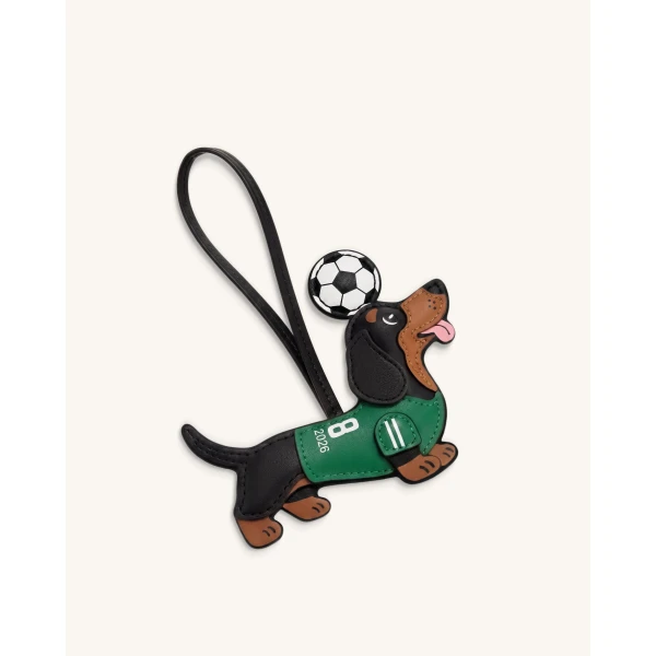 JW PEI World Cup Dachshund Soccer Jersey Bag Charm in Green | Bag Charms | Coveti